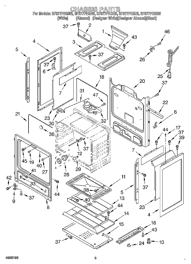 CHASSIS Diagram and Parts List for SF377PEGB5  Whirlpool Range