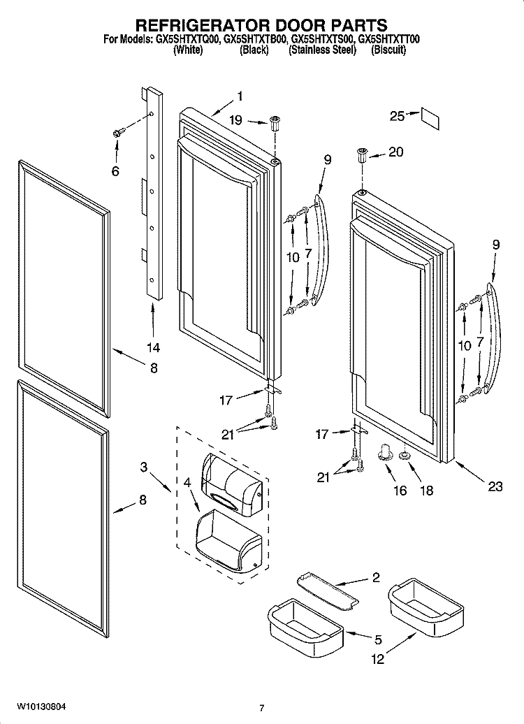 REFRIGERATOR DOOR PARTS Diagram and Parts List for GX5SHTXTB00  Whirlpool Refrigerator