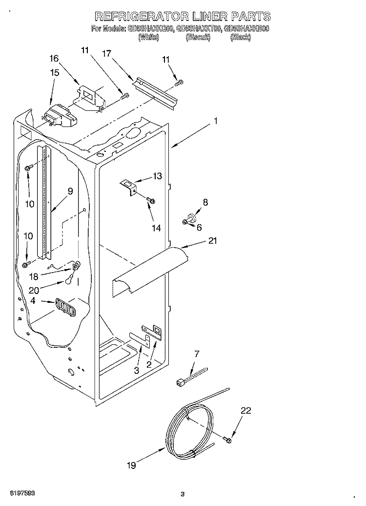 REFRIGERATOR LINER Diagram and Parts List for GD5SHAXKQ00  Whirlpool Refrigerator