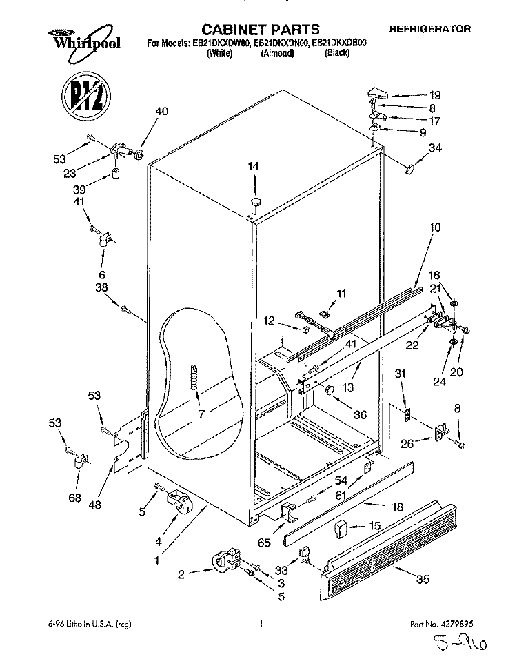 CABINET Diagram and Parts List for EB21DKXDB00  Whirlpool Refrigerator