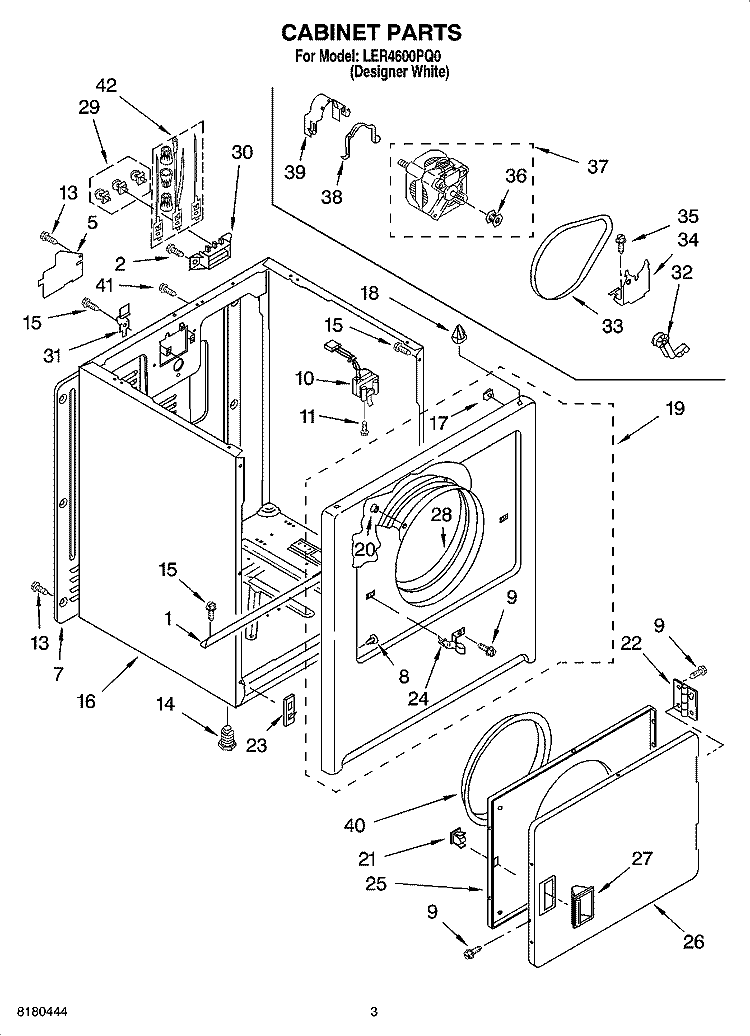CABINET PARTS Diagram and Parts List for LER4600PQ0  Whirlpool Dryer