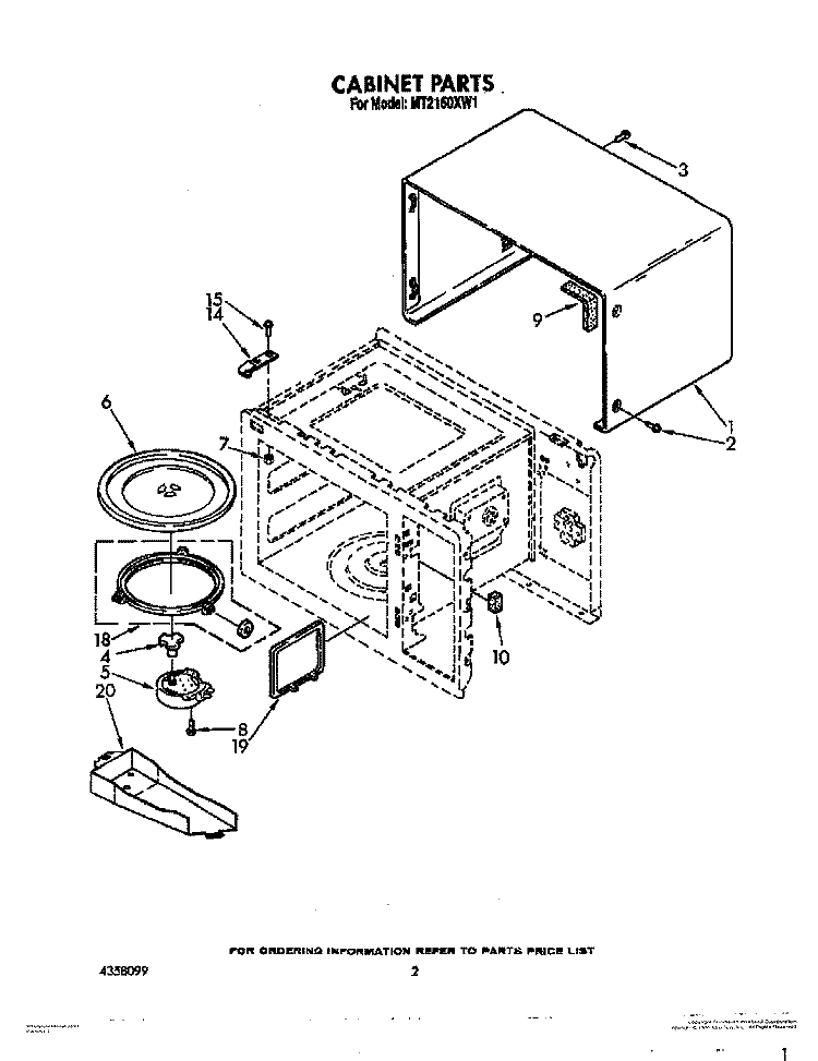 CABINET Diagram and Parts List for MT2150XW1  Whirlpool Microwave
