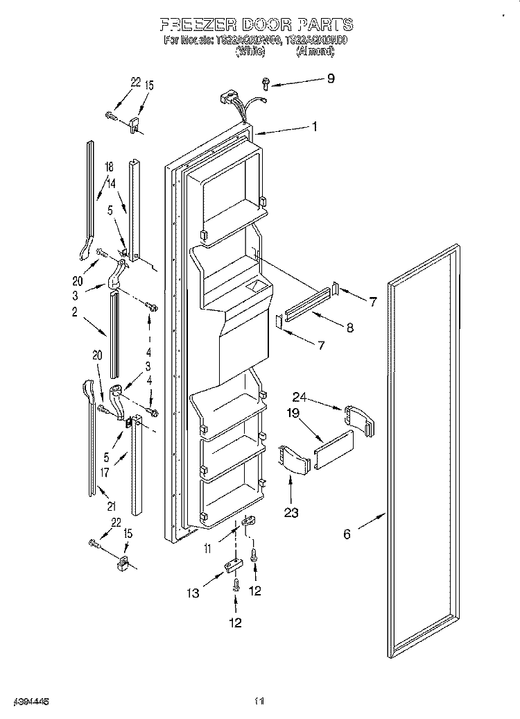 FREEZER DOOR Diagram and Parts List for TS22AQXDN00  Whirlpool Refrigerator