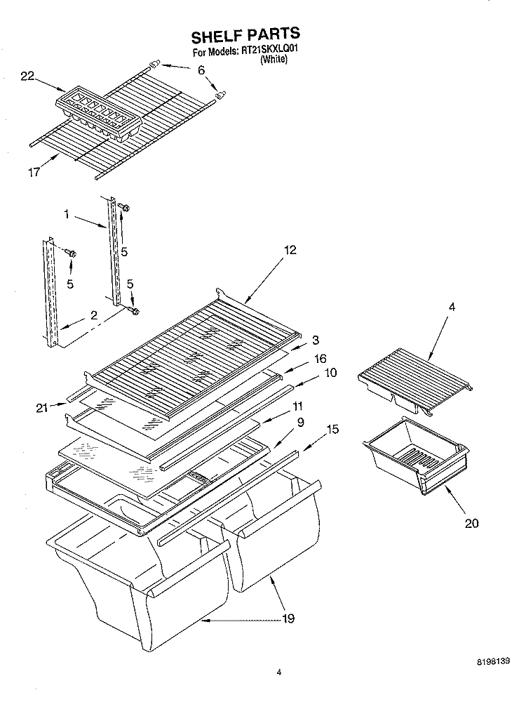 SHELF Diagram and Parts List for RT21SKXLQ01  Roper Refrigerator