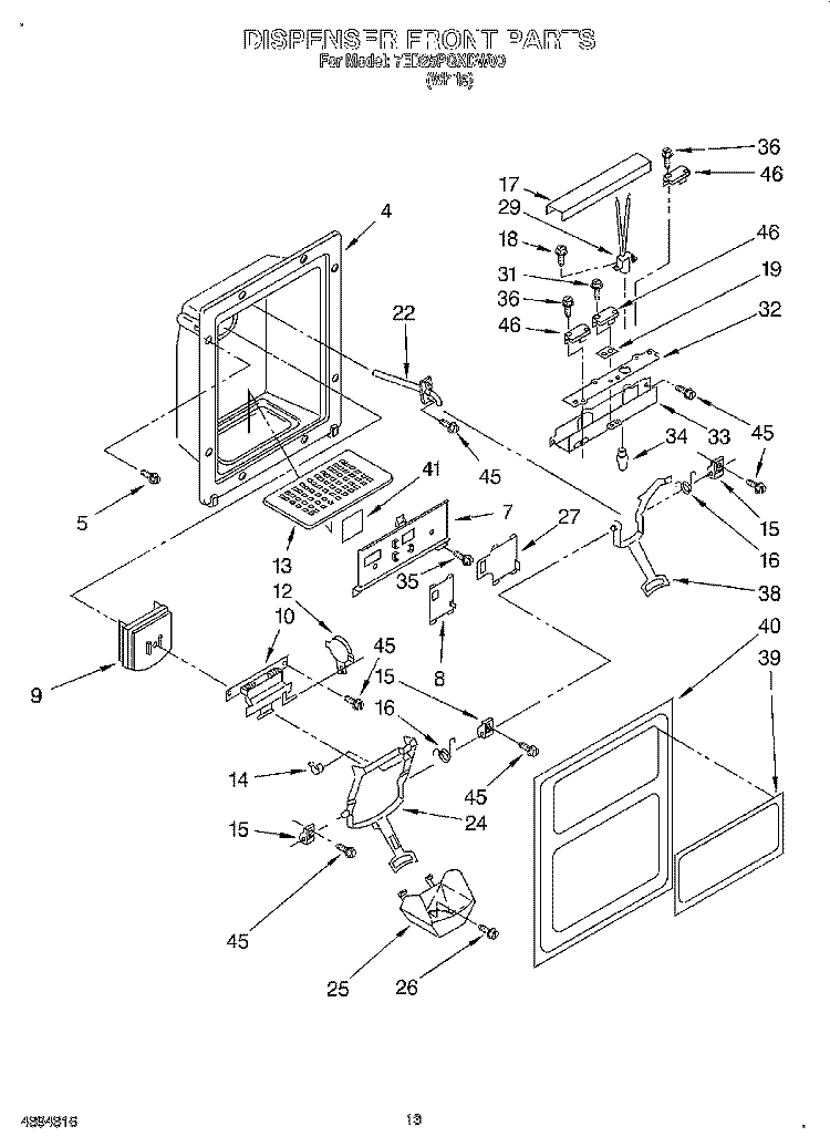 DISPENSER FRONT Diagram and Parts List for 7ED25PQXDW00  Whirlpool Refrigerator