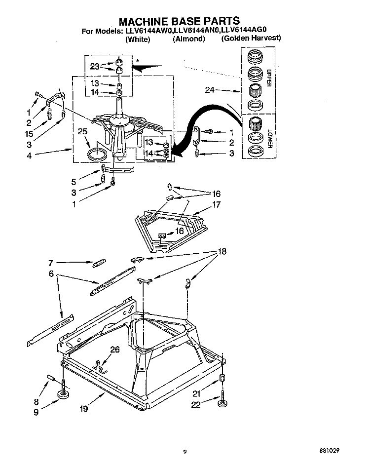 MACHINE BASE Diagram and Parts List for LLV6144AG0  Whirlpool Washer