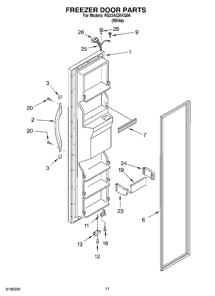 FREEZER DOOR Diagram and Parts List for RS22AQXKQ04  Roper Refrigerator