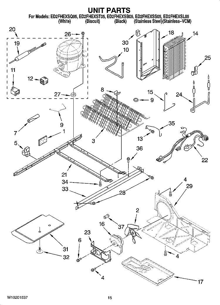 UNIT PARTS Diagram and Parts List for ED2FHEXST05  Whirlpool Refrigerator