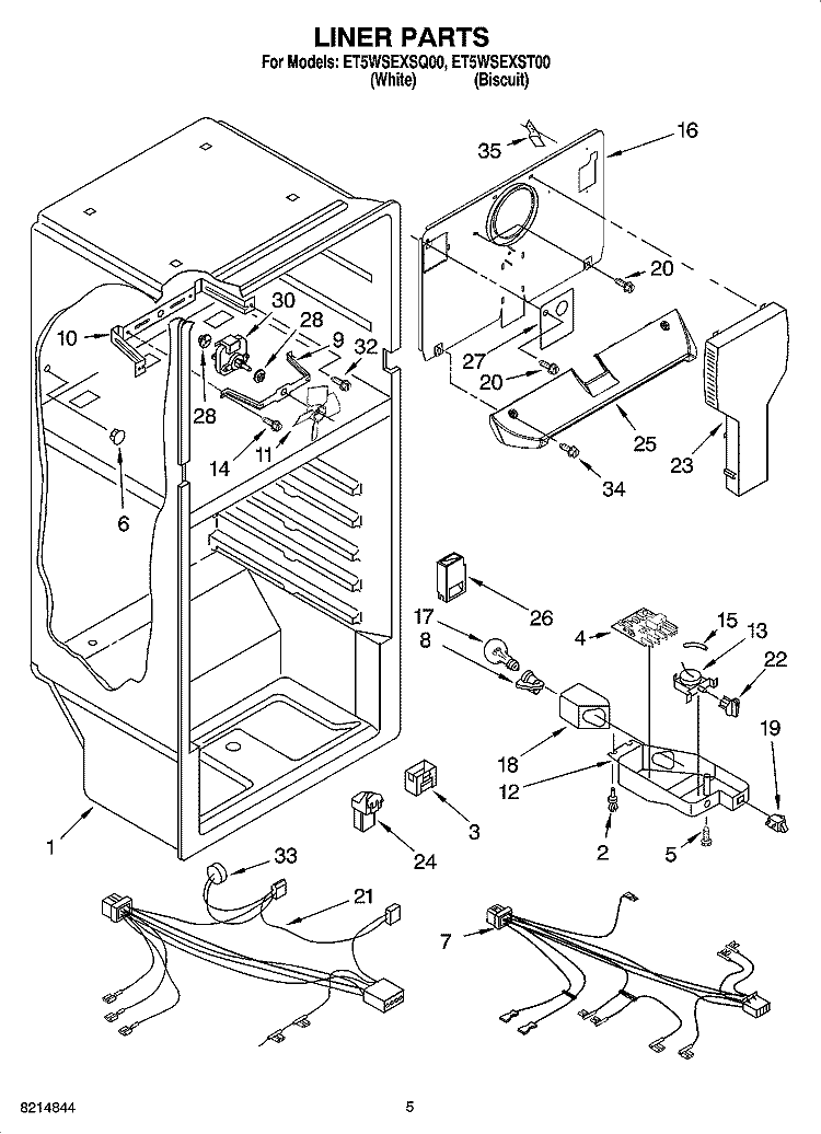 LINER PARTS Diagram and Parts List for ET5WSEXST00  Whirlpool Refrigerator