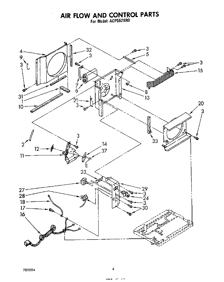AIRFLOW AND CONTROL PARTS Diagram and Parts List for ACP552XR0  Whirlpool Air Conditioner