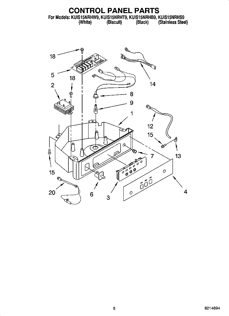 CONTROL PANEL PARTS Diagram and Parts List for KUIS15NRHT9  KitchenAid Ice Maker