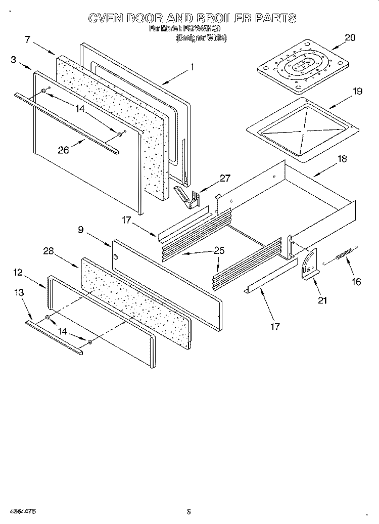 OVEN DOOR AND BROILER Diagram and Parts List for FGP245HQ0  Roper Range