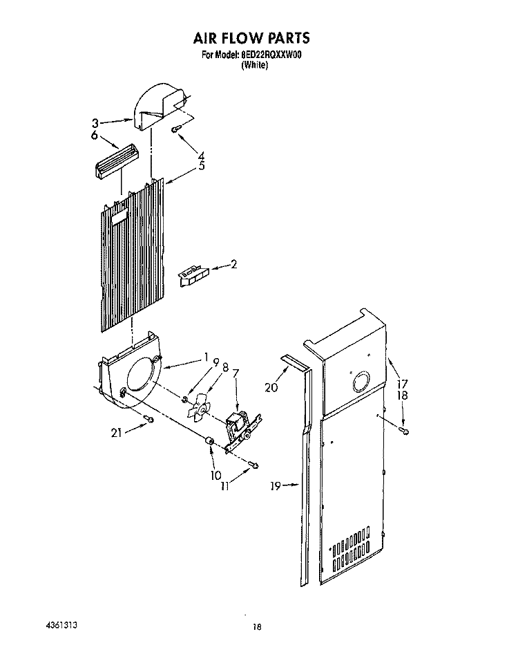 AIR FLOW Diagram and Parts List for 8ED22RQXXW00  Whirlpool Refrigerator
