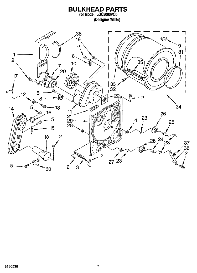 BULKHEAD PARTS, OPTIONAL PARTS (NOT INCLUDED) Diagram and Parts List for LGC5000PQ0  Whirlpool Dryer