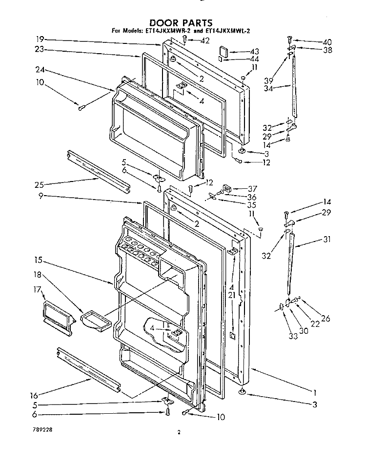 DOOR Diagram and Parts List for ET14JKXMWL2  Whirlpool Refrigerator