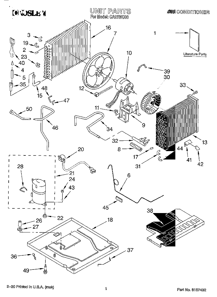 UNIT, LITERATURE Diagram and Parts List for CA21WC00  Crosley Air Conditioner