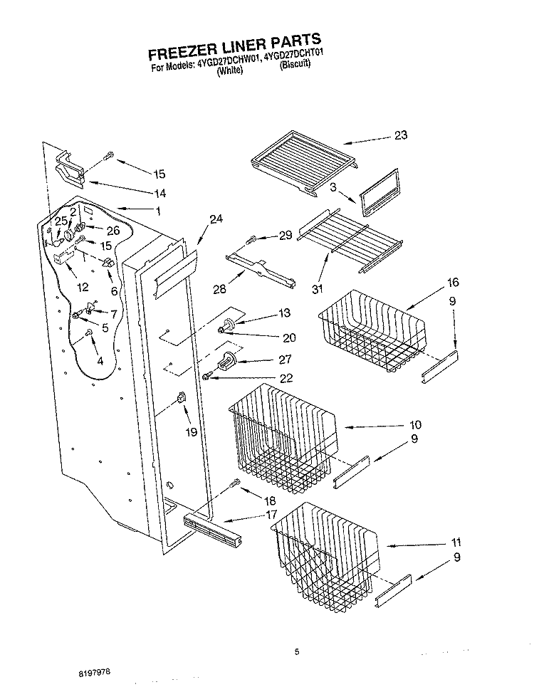 FREEZER LINER Diagram and Parts List for 4YGD27DCHW01  Whirlpool Refrigerator