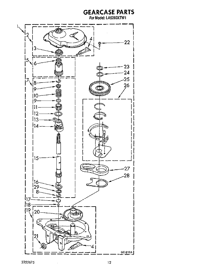 GEARCASE Diagram and Parts List for LA5280XTW1  Whirlpool Washer