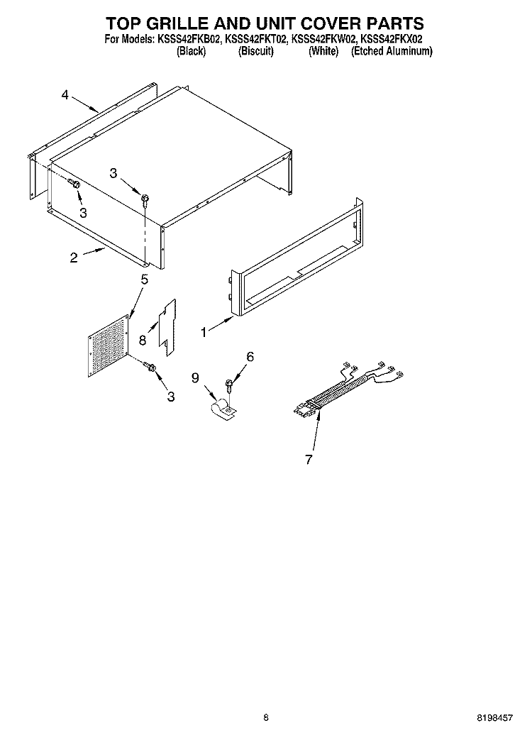 TOP GRILLE AND UNIT COVER PARTS Diagram and Parts List for KSSS42FKX02  KitchenAid Refrigerator