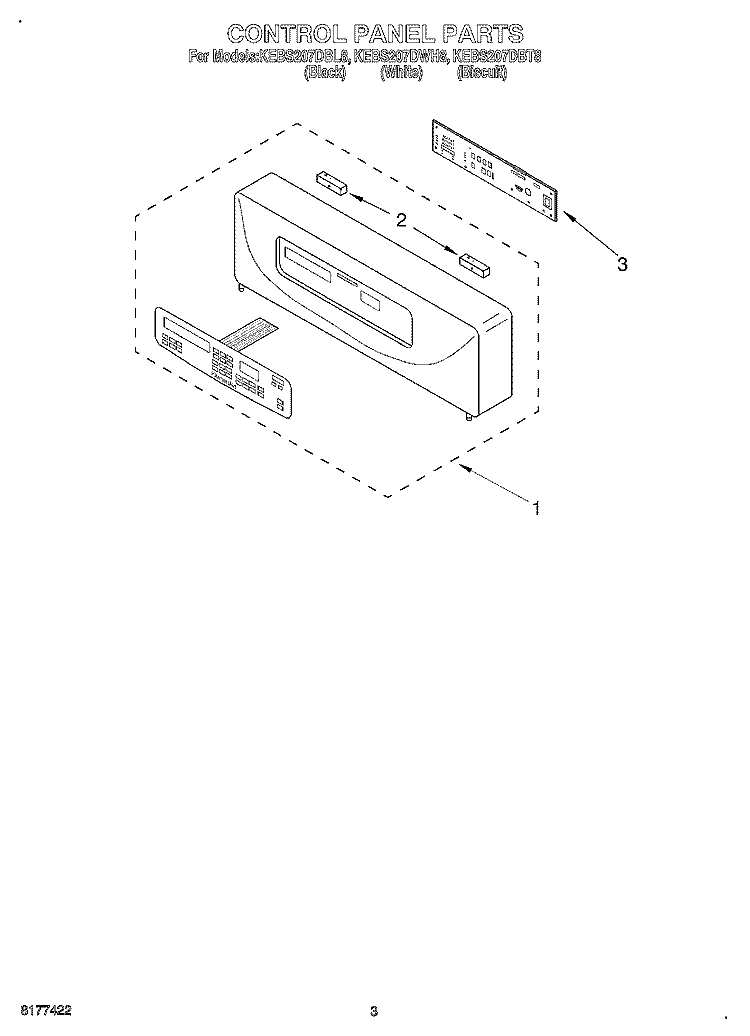 CONTROL PANEL Diagram and Parts List for KEBS207DWH8  KitchenAid Wall Oven
