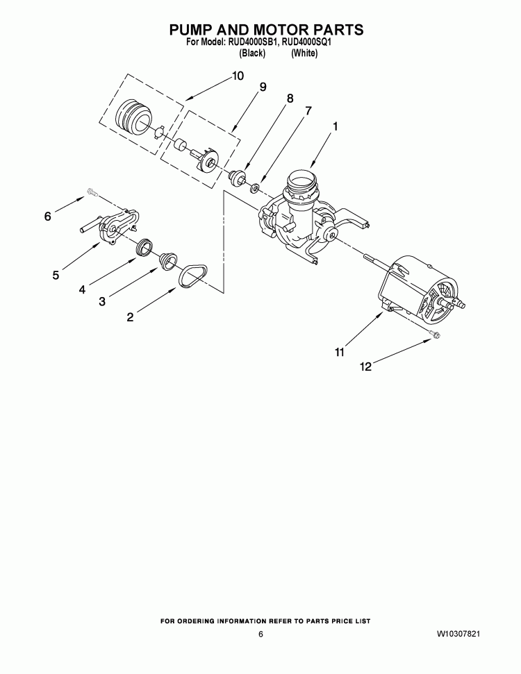 PUMP AND MOTOR PARTS Diagram and Parts List for RUD4000SQ1  Roper Dishwasher