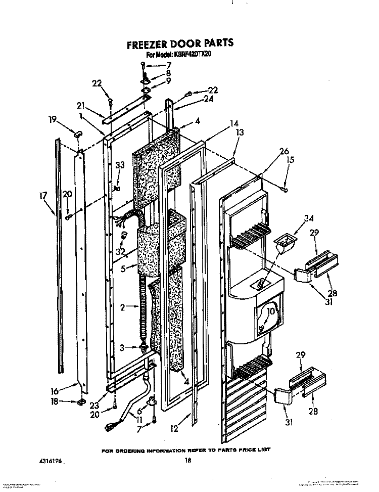 FREEZER DOOR Diagram and Parts List for KSRF42DTX20  KitchenAid Refrigerator
