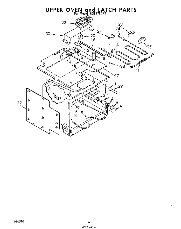 UPPER OVEN AND LATCH Diagram and Parts List for RGE1700P2  Whirlpool Wall Oven