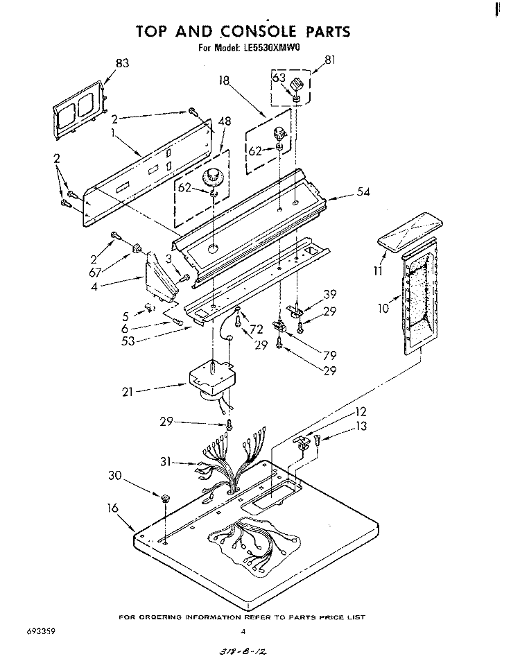 SECTION Diagram and Parts List for LE5530XMW0  Whirlpool Dryer