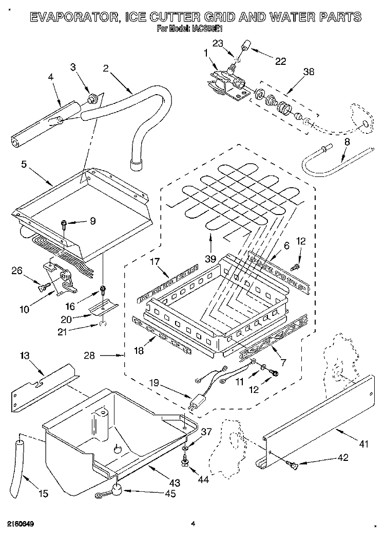 EVAPORATOR, ICE CUTTER GRID AND WATER Diagram and Parts List for IACS50E1  Whirlpool Ice Maker
