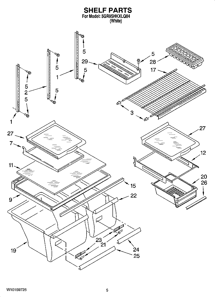 SHELF PARTS Diagram and Parts List for 5GR9SHKXLQ04  Whirlpool Refrigerator
