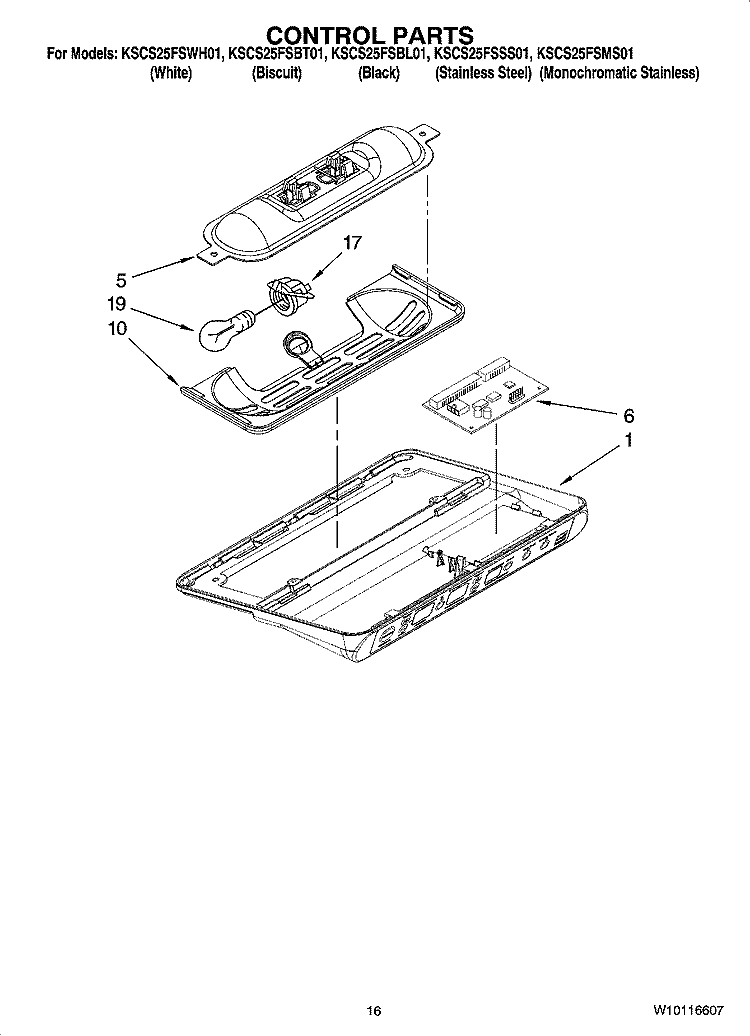 CONTROL PARTS Diagram and Parts List for KSCS25FSMS01  KitchenAid Refrigerator