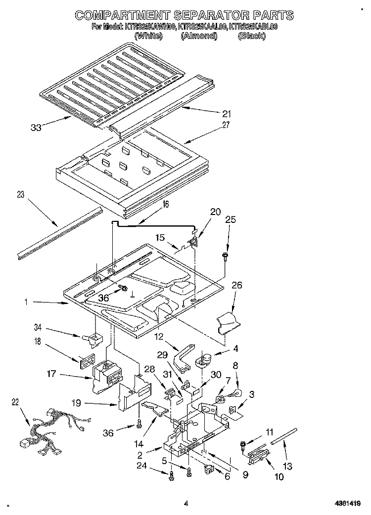 COMPARTMENT SEPARATOR Diagram and Parts List for KTRS25KAWH00  KitchenAid Refrigerator