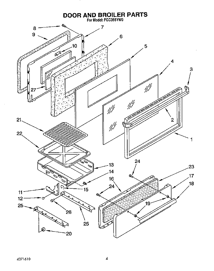 DOOR AND BROILER Diagram and Parts List for FGC355YW0  Roper Range