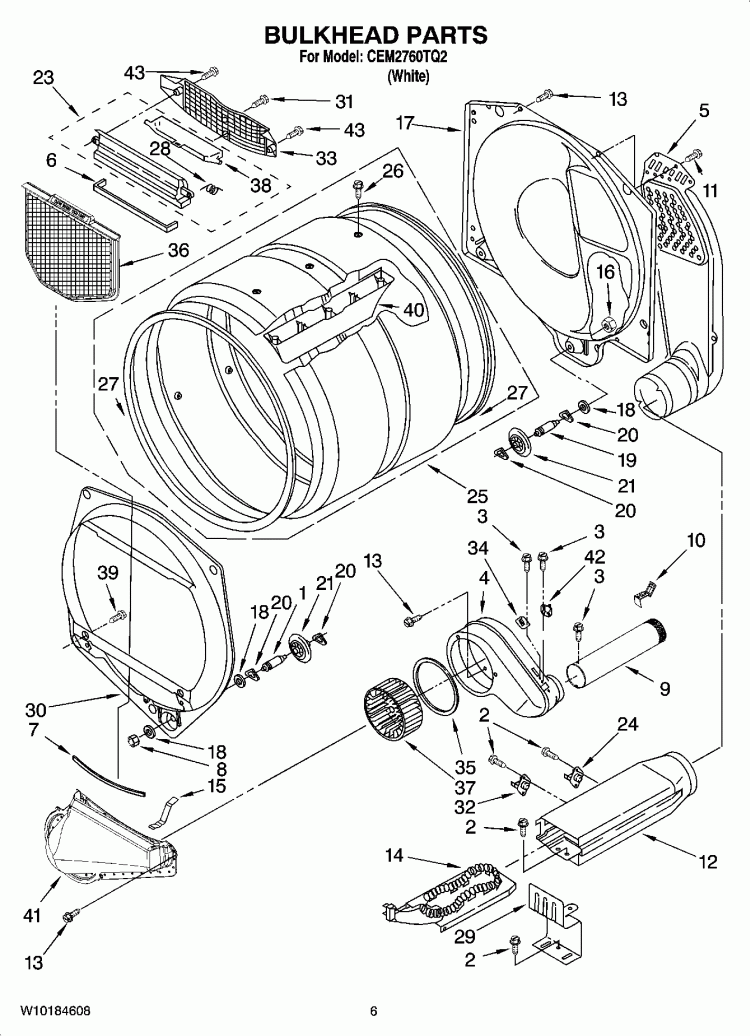 BULKHEAD PARTS, OPTIONAL PARTS (NOT INCLUDED) Diagram and Parts List for CEM2760TQ2  Whirlpool Dryer