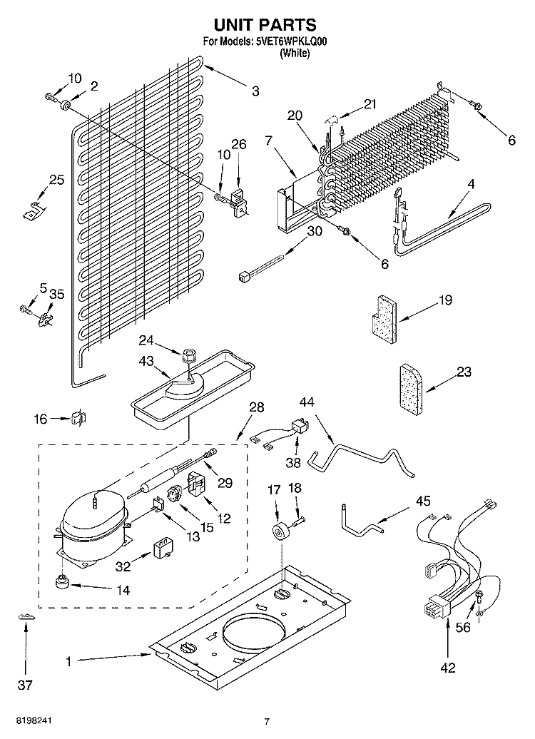 UNIT Diagram and Parts List for 5VET6WPKLQ00  Whirlpool Refrigerator