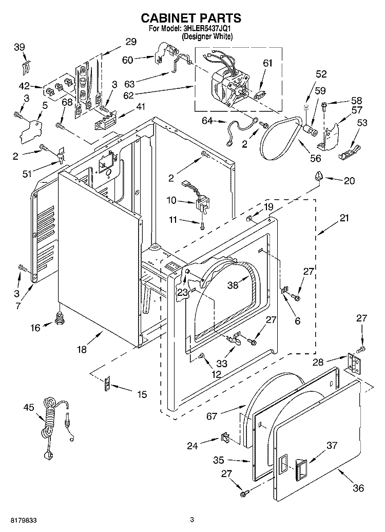 SECTION Diagram and Parts List for 3HLER5437JQ1  Whirlpool Dryer