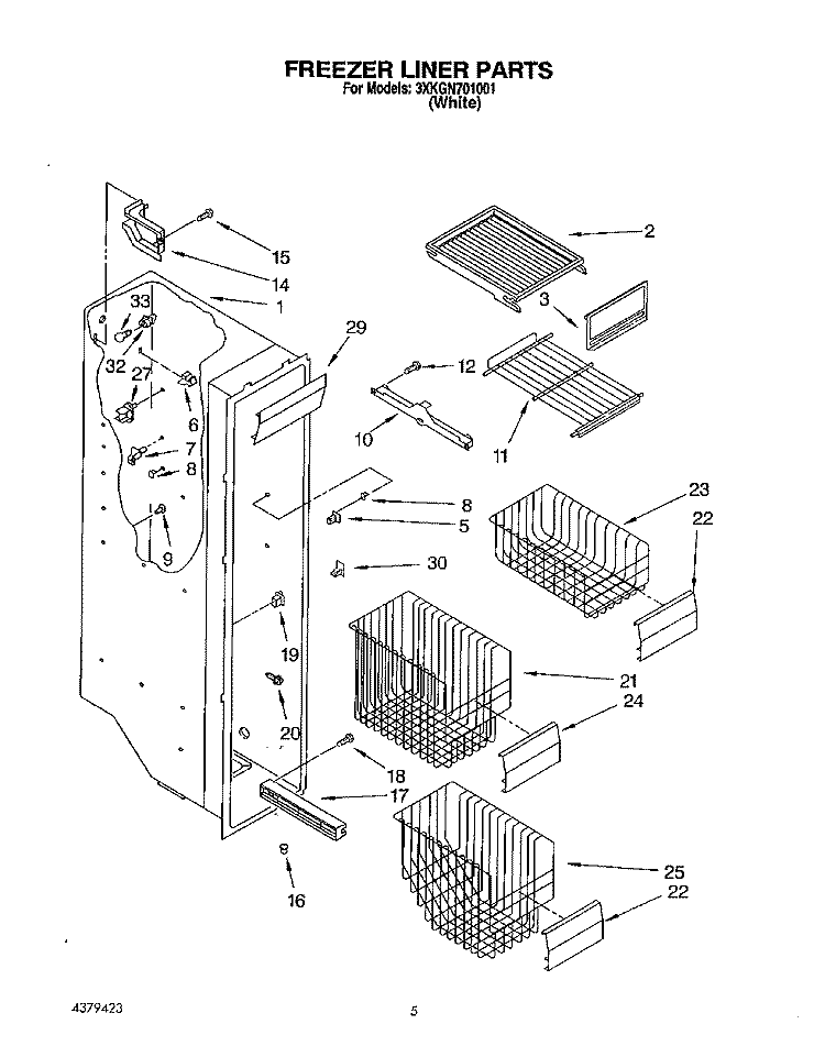 FREEZER LINER Diagram and Parts List for 3XKGN701001  Whirlpool Refrigerator