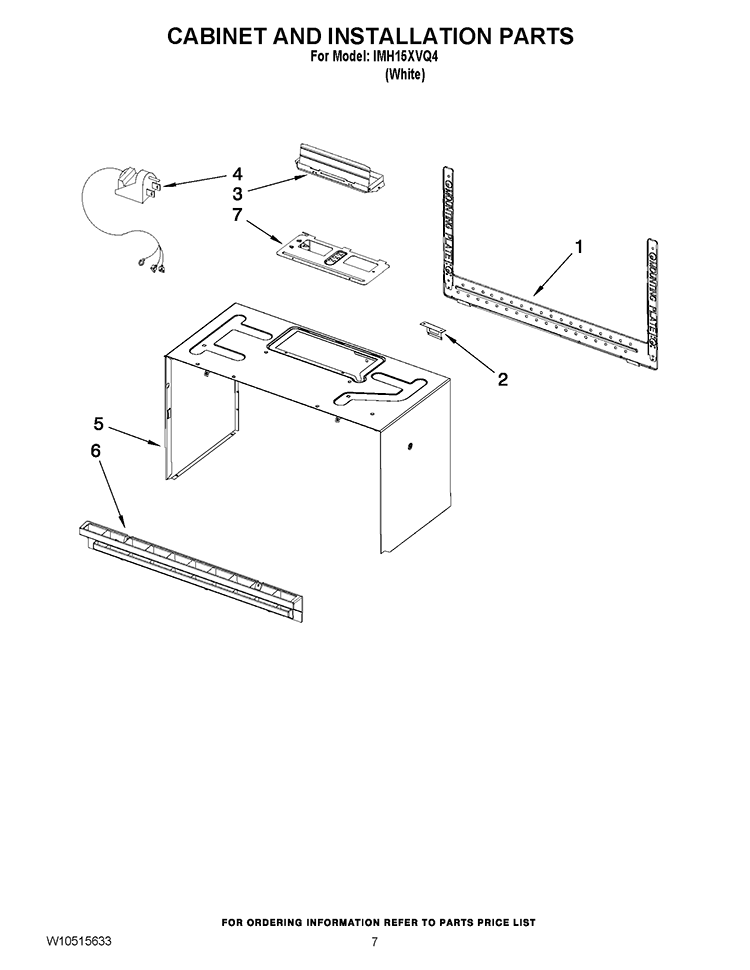 CABINET AND INSTALLATION PARTS Diagram and Parts List for IMH15XVQ4  Whirlpool Microwave