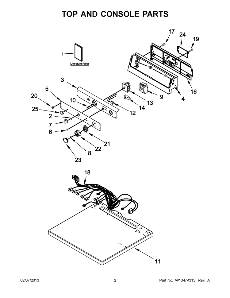 TOP AND CONSOLE PARTS Diagram and Parts List for CGM2793BQ0  Whirlpool Dryer