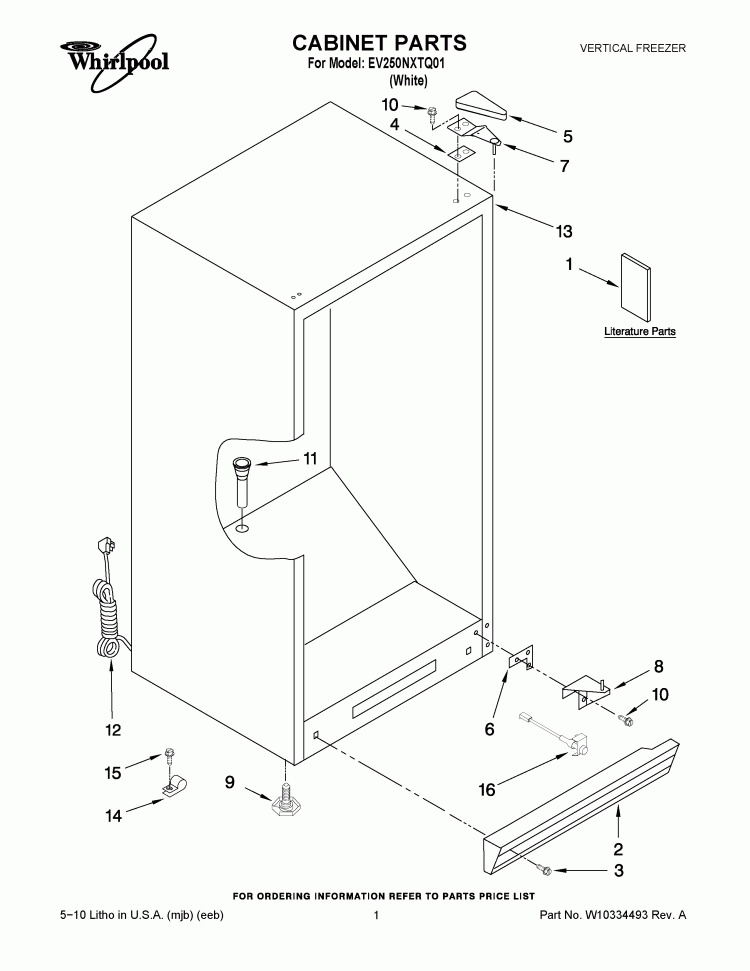 CABINET PARTS Diagram and Parts List for EV250NXTQ01  Whirlpool Freezer