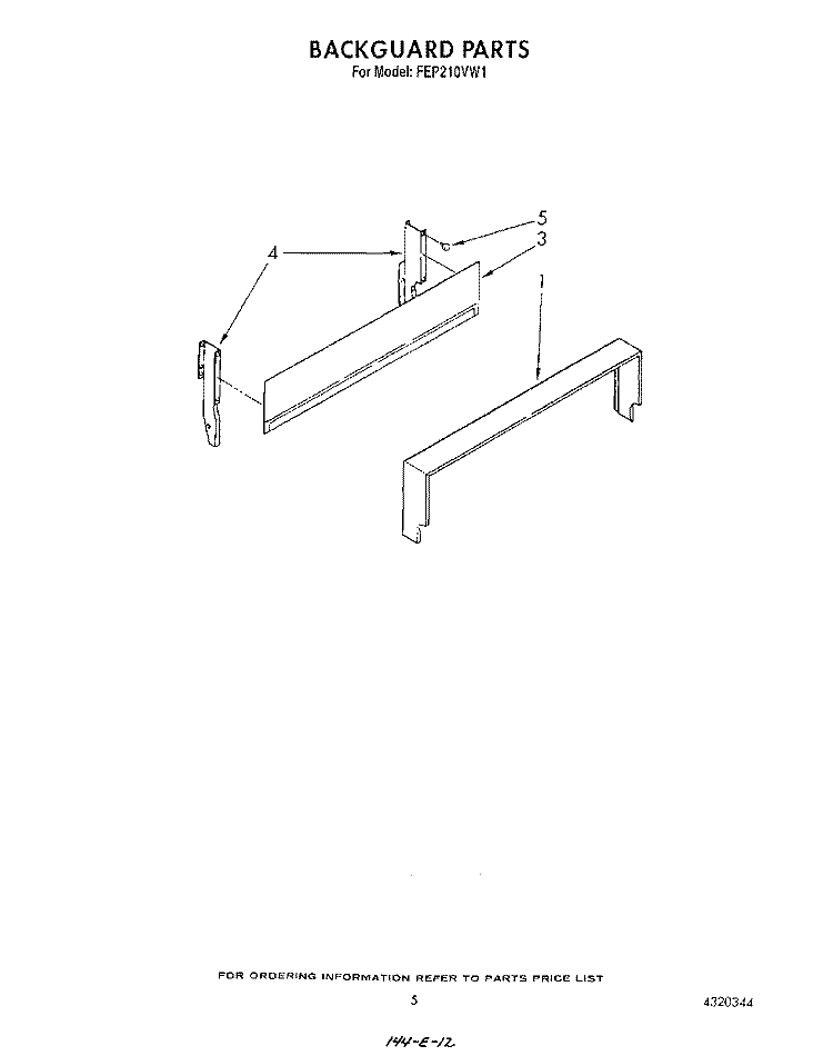 BACKGUARD Diagram and Parts List for FEP210VW1  Roper Range