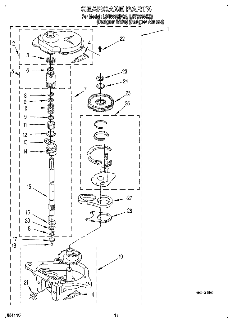 GEARCASE Diagram and Parts List for LST9355BZ0  Whirlpool Washer