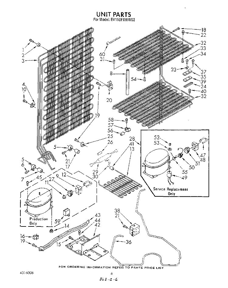 UNIT Diagram and Parts List for EV150FXWN02  Whirlpool Freezer