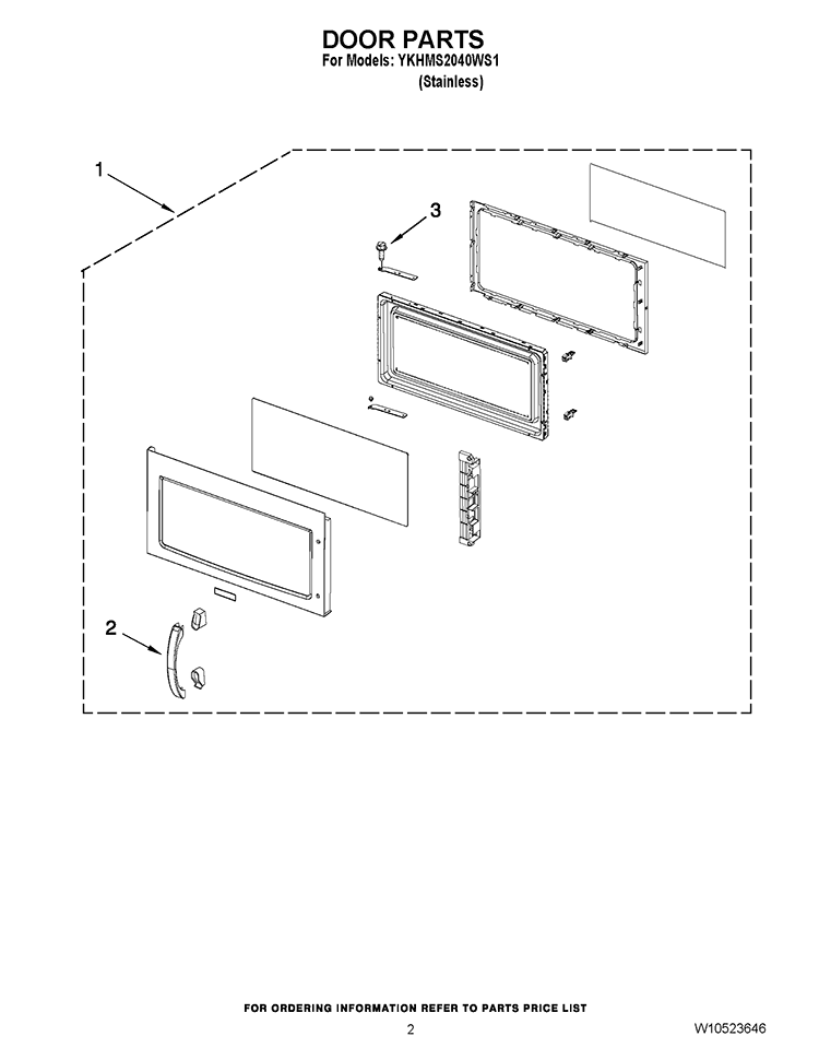 DOOR PARTS Diagram and Parts List for YKHMS2040WS1  KitchenAid Microwave