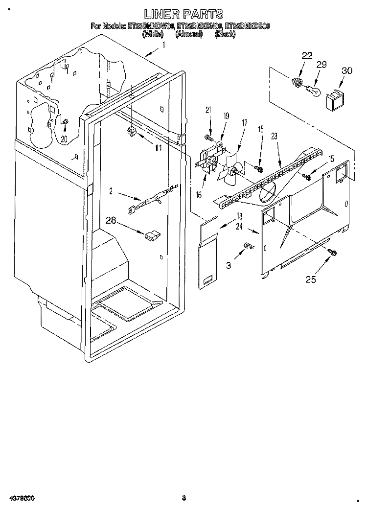 LINER Diagram and Parts List for ET25DMXDN00  Whirlpool Refrigerator