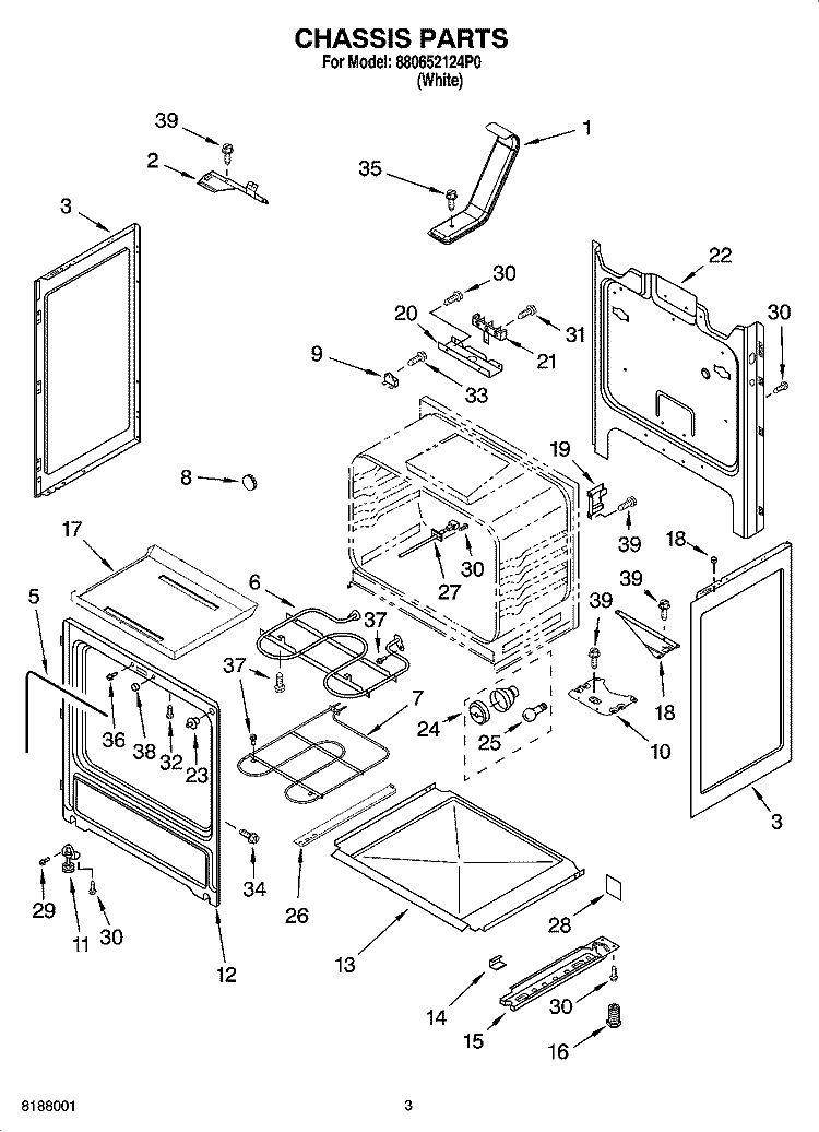 CHASSIS PARTS Diagram and Parts List for 880652124P0  Whirlpool Range