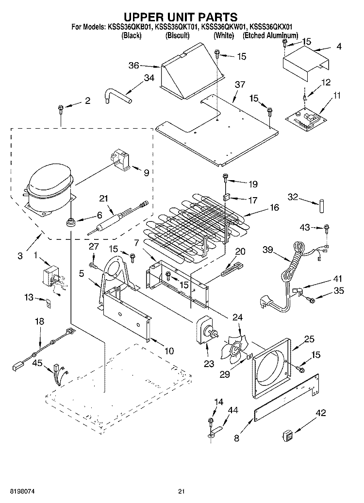 UPPER UNIT Diagram and Parts List for KSSS36QKT01  KitchenAid Refrigerator