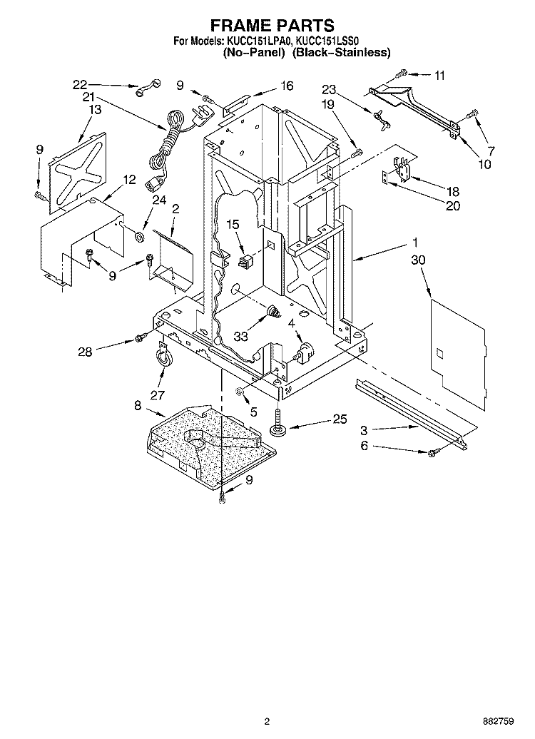 FRAME PARTS Diagram and Parts List for KUCC151LPA0  KitchenAid Trash Compactor