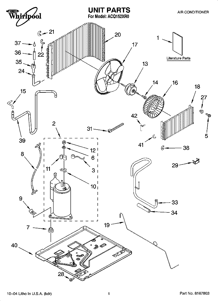 UNIT PARTS Diagram and Parts List for ACQ152XR0  Whirlpool Air Conditioner