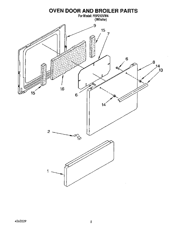 OVEN DOOR AND BROILER Diagram and Parts List for FEP210VW4  Roper Range
